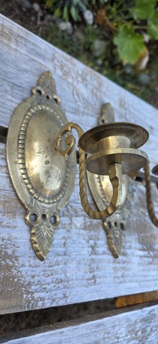 Vtg pair brass wall - brass, sconces